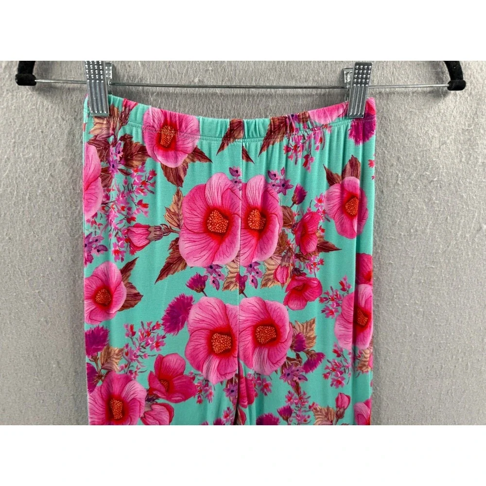 Posh Peanut Girls Pajama Leggings 10Y-12Y Turquoise Pink Hibiscus Pj Bottoms